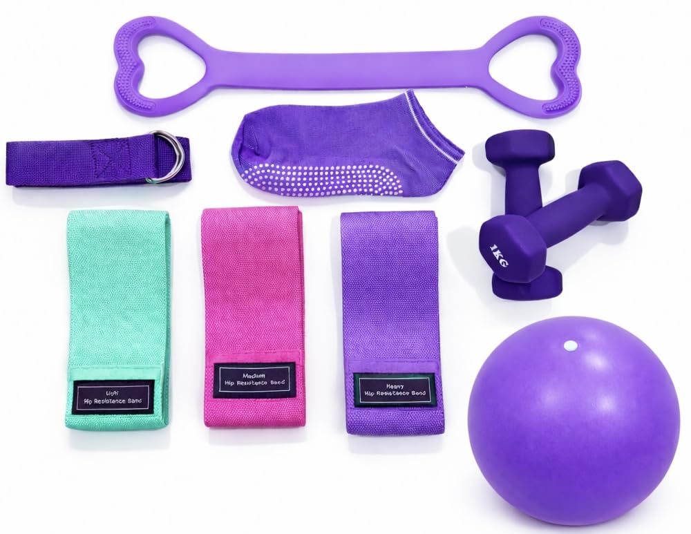 Pilates-Trainingsset mit Widerstandsbändern & Pilatesball, Violett