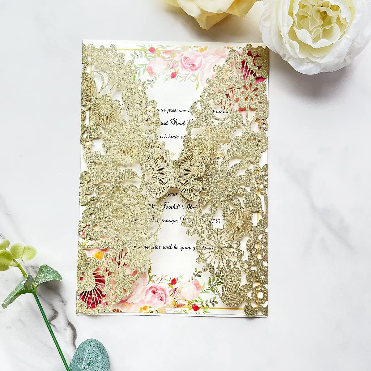 Blanko-Glitzer-Hochzeitseinladungen-Set (20 Stück), 20 Stück Leeres Papier Champagner Gold Glitzer