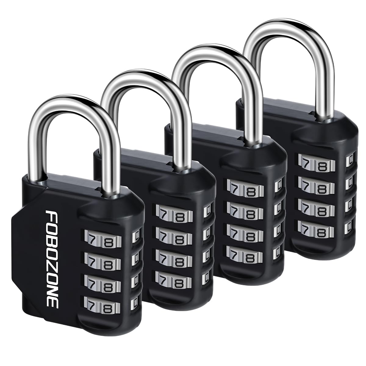 4er Zahlenschloss-Set, Schwarz 4 Pack