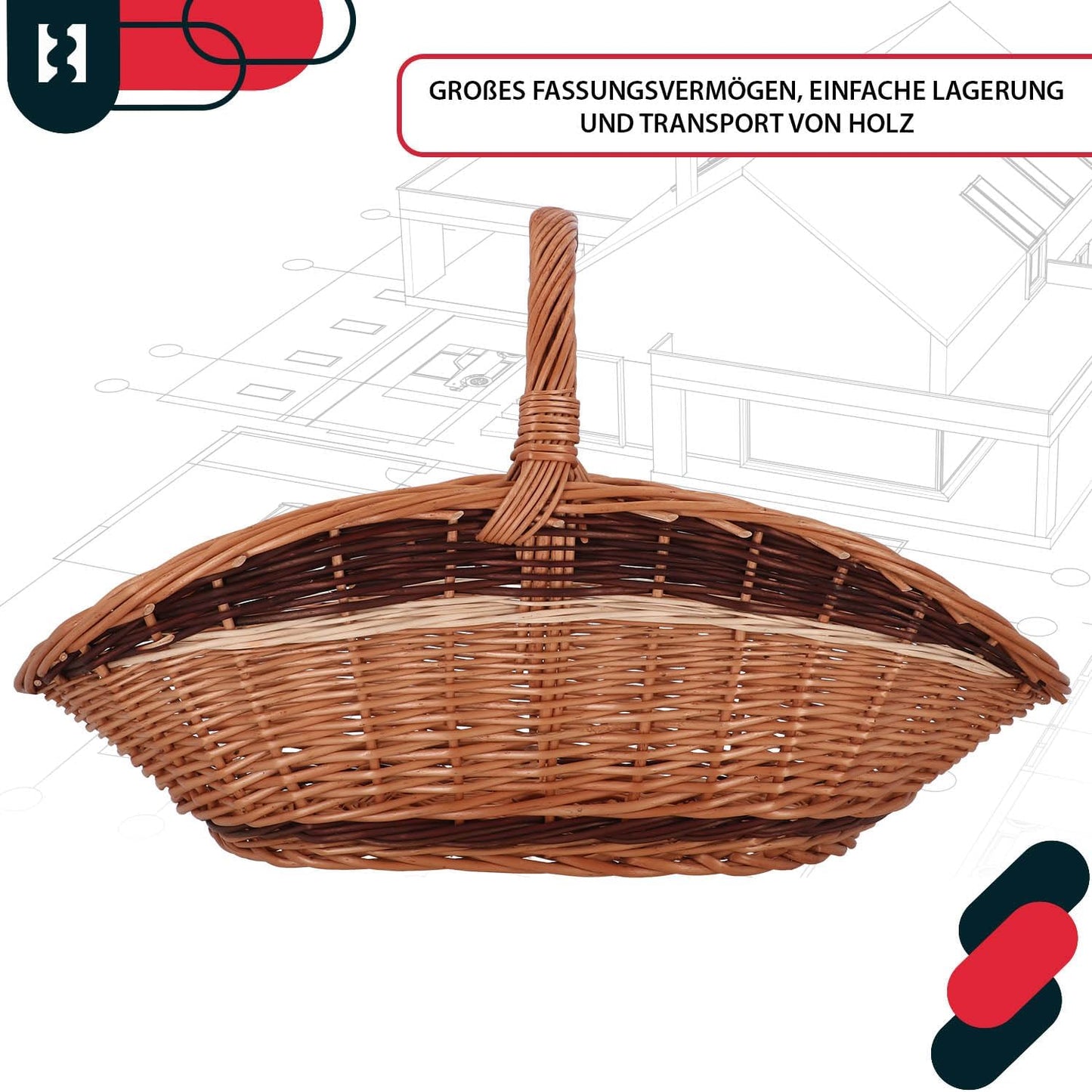Weidenkorb für Kaminholz mit Henkel
