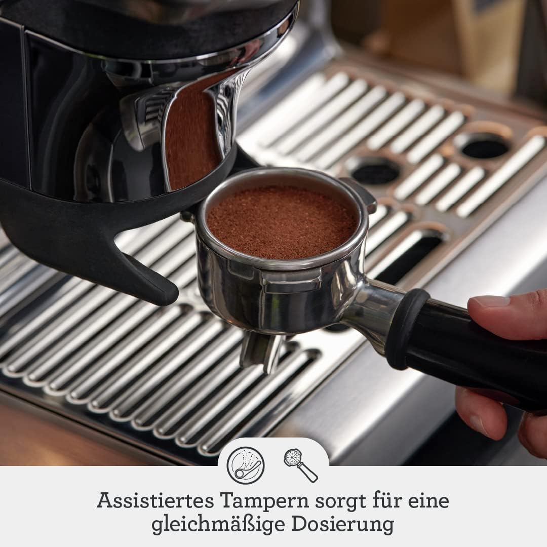 Espressomaschine mit manuellem Milchaufschäumer & Mahlwerk, Gebürsteter Edelstahl