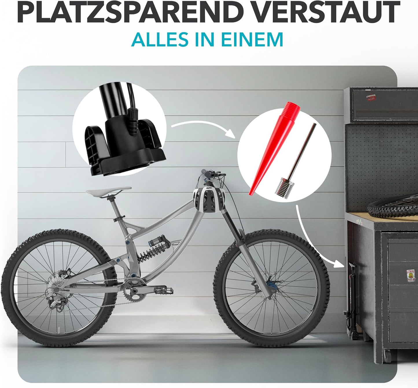 Velopumpe mit Manometer für alle Ventile, Standpumpe Schwarz