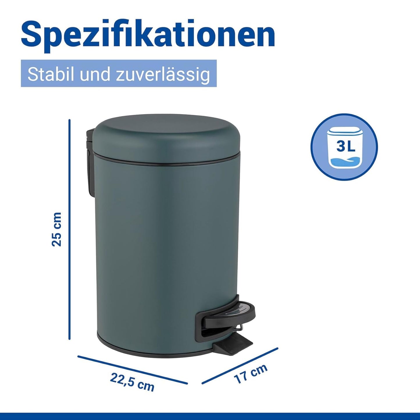 Leman Kosmetikeimer mit Inneneimer und Tretfunktion, Dunkelgrün 17 x 25 x 22.5 cm