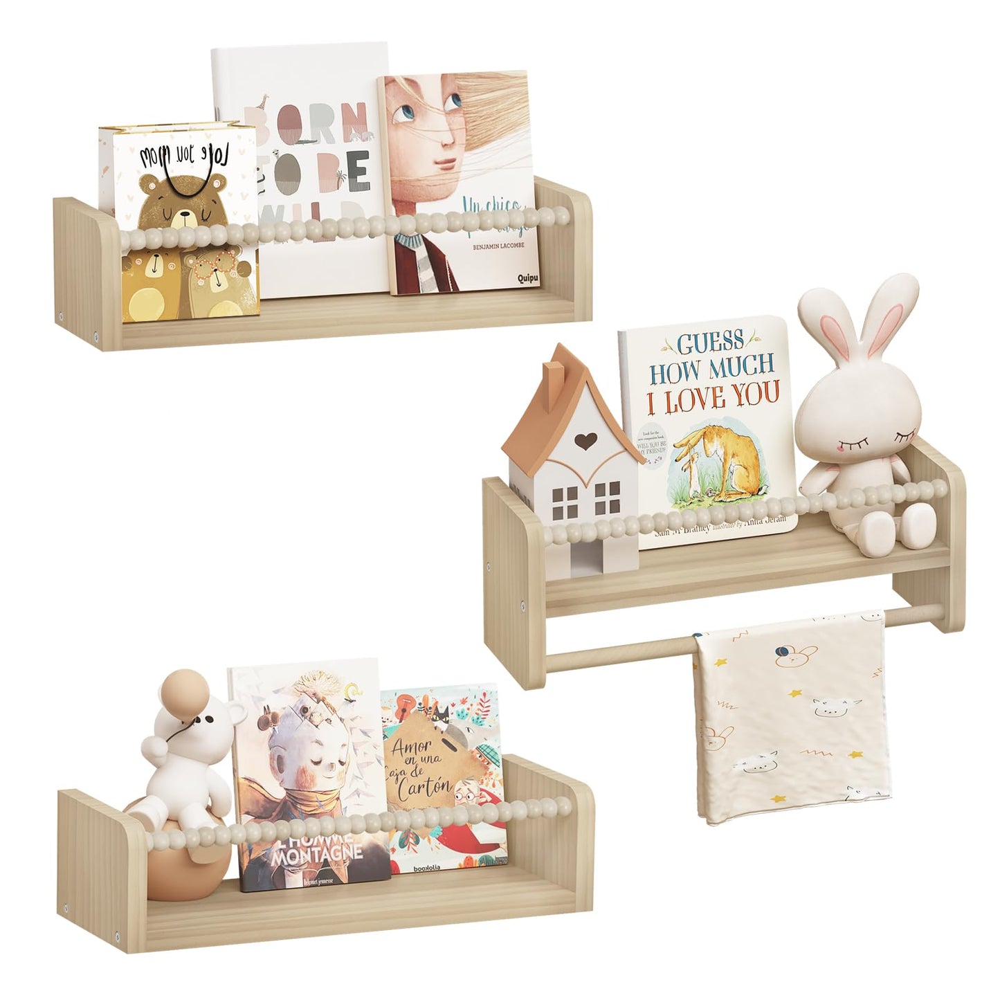 Kinder-Bücherregal, 40 x 15 x 14 cm Naturholzfarbe