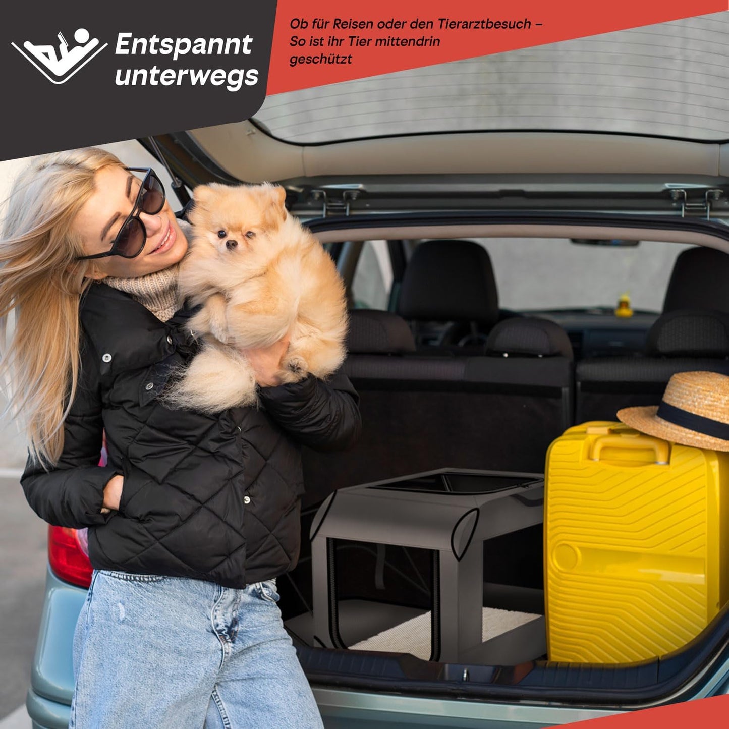 Faltbare Hunde-Transportbox mit Anbau, Mit Anbau - 63 x 43 x 40 cm