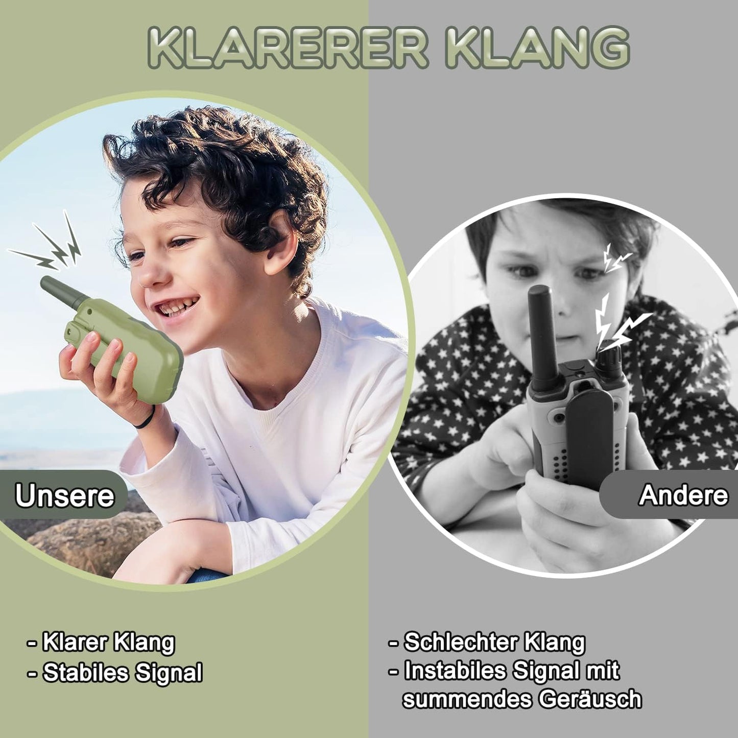 Wiederaufladbare Kinder-Walkie-Talkies 8 Kanäle, Armee Grün