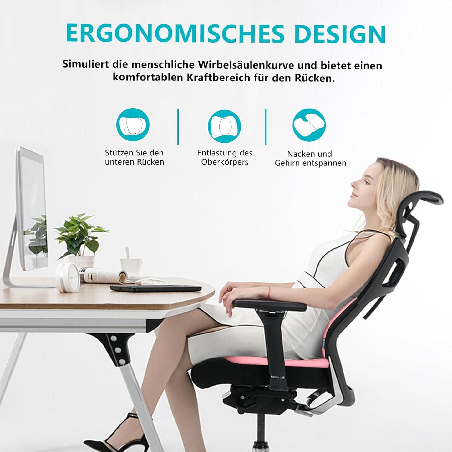 Ergonomisches Memory Foam Sitz- und Lendenkissen, Typ3-rosa