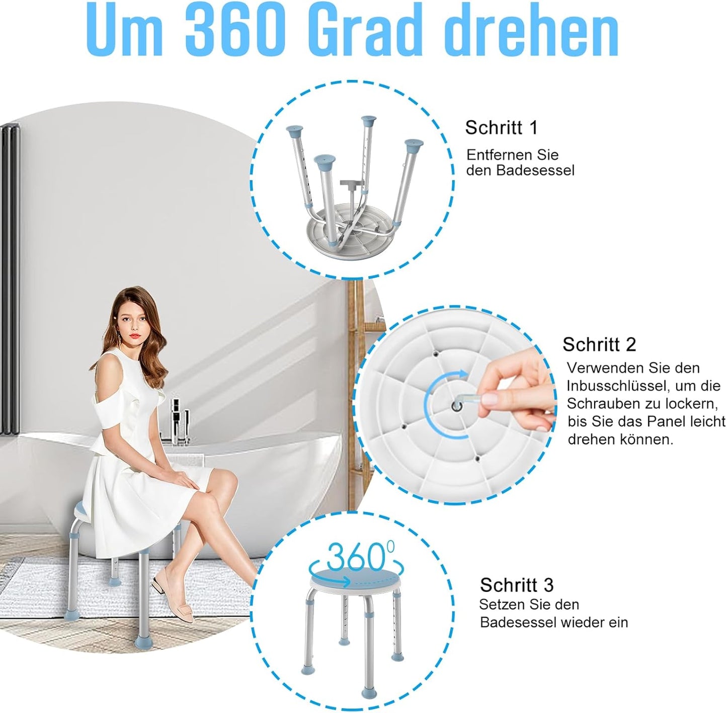 Höhenverstellbarer Duschhocker, 360°Drehbarer,Modell A