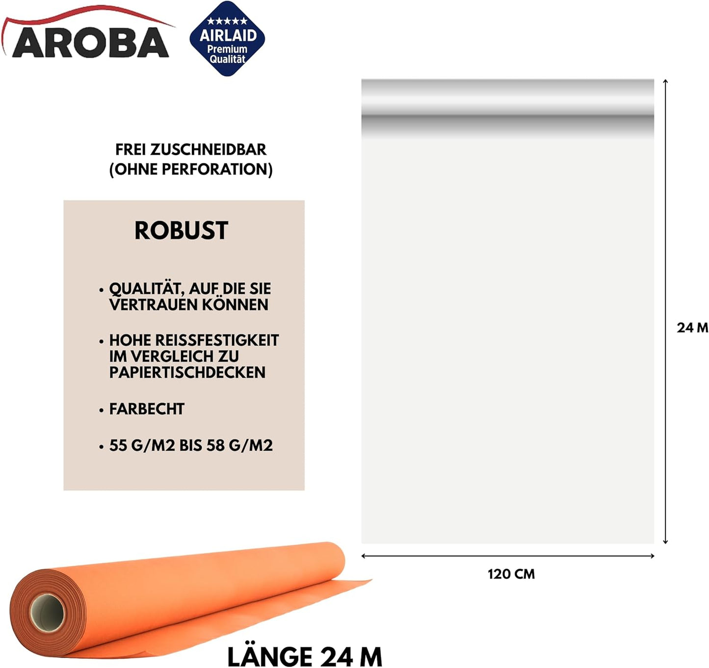 Airlaid Tischdeckenrolle, 2400 x 120 cm (Rechteckig) Orange