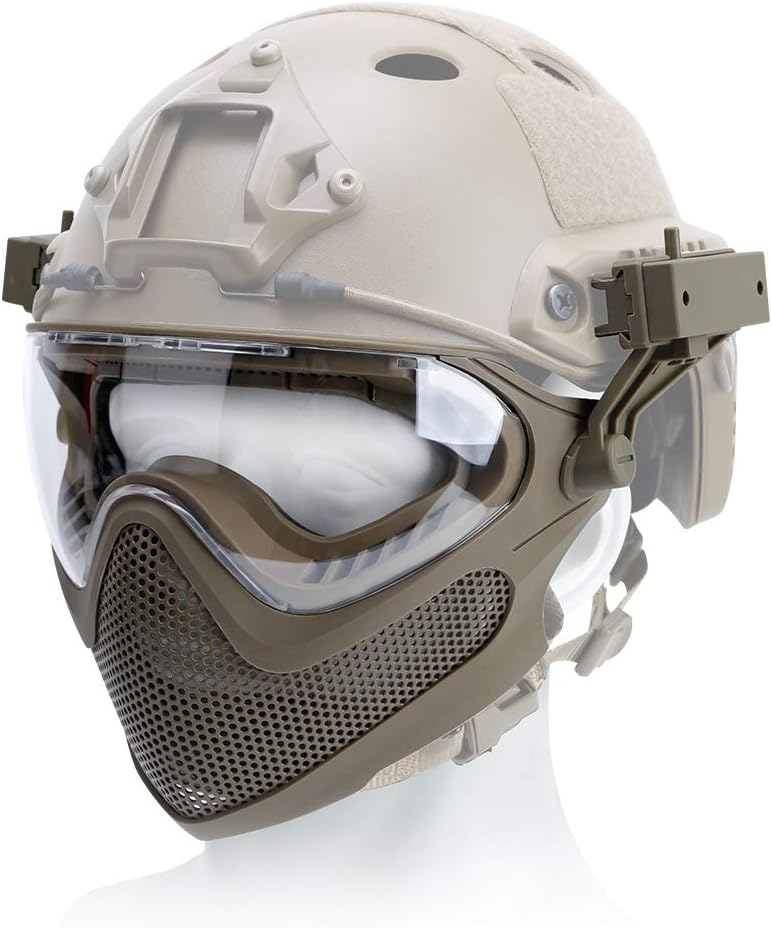 Taktische Sicherheitsmaske mit Antibeschlagbrille-Set, TAN