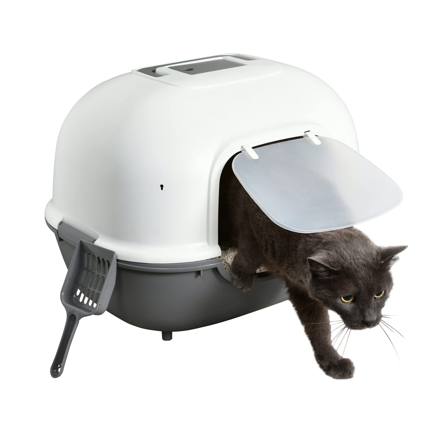 Geschlossene Katzentoilette mit Schaufel (bis 5 kg), Grau Breite Abdeckung
