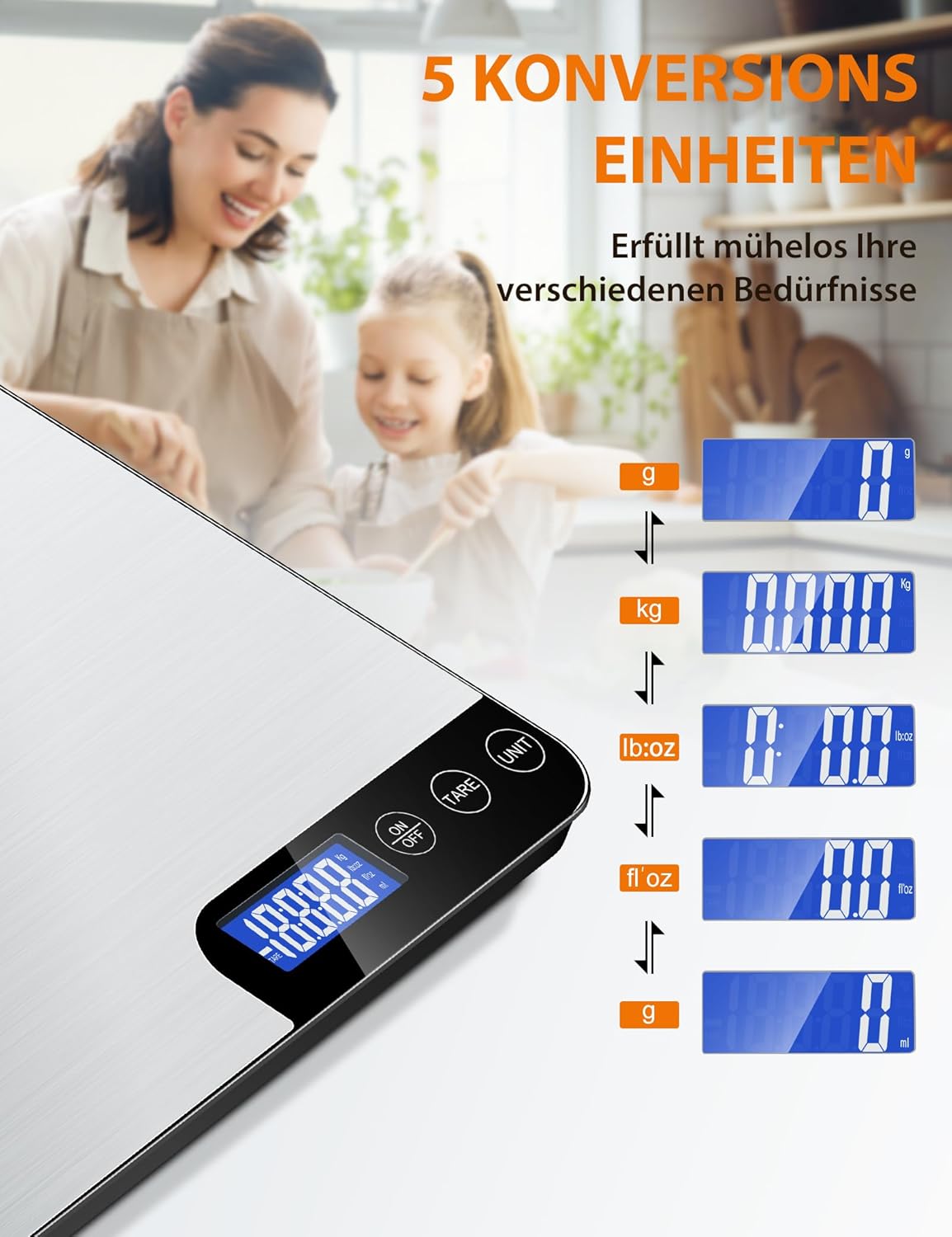 Digitale Küchenwaage mit grosser Wiegefläche (20 kg), Silber-2
