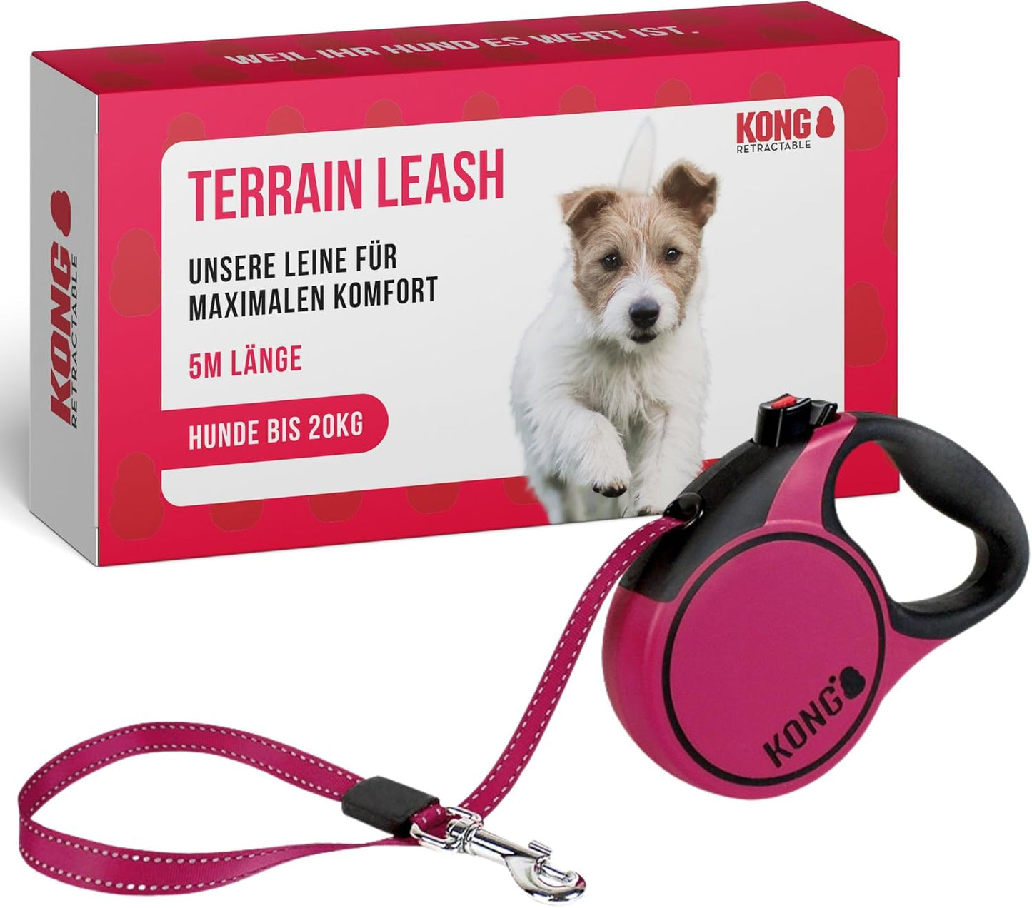 Terrain Leash Rollleine mit Break & Lock, 5m, Terrain S (bis 20 kg) Fuchsia
