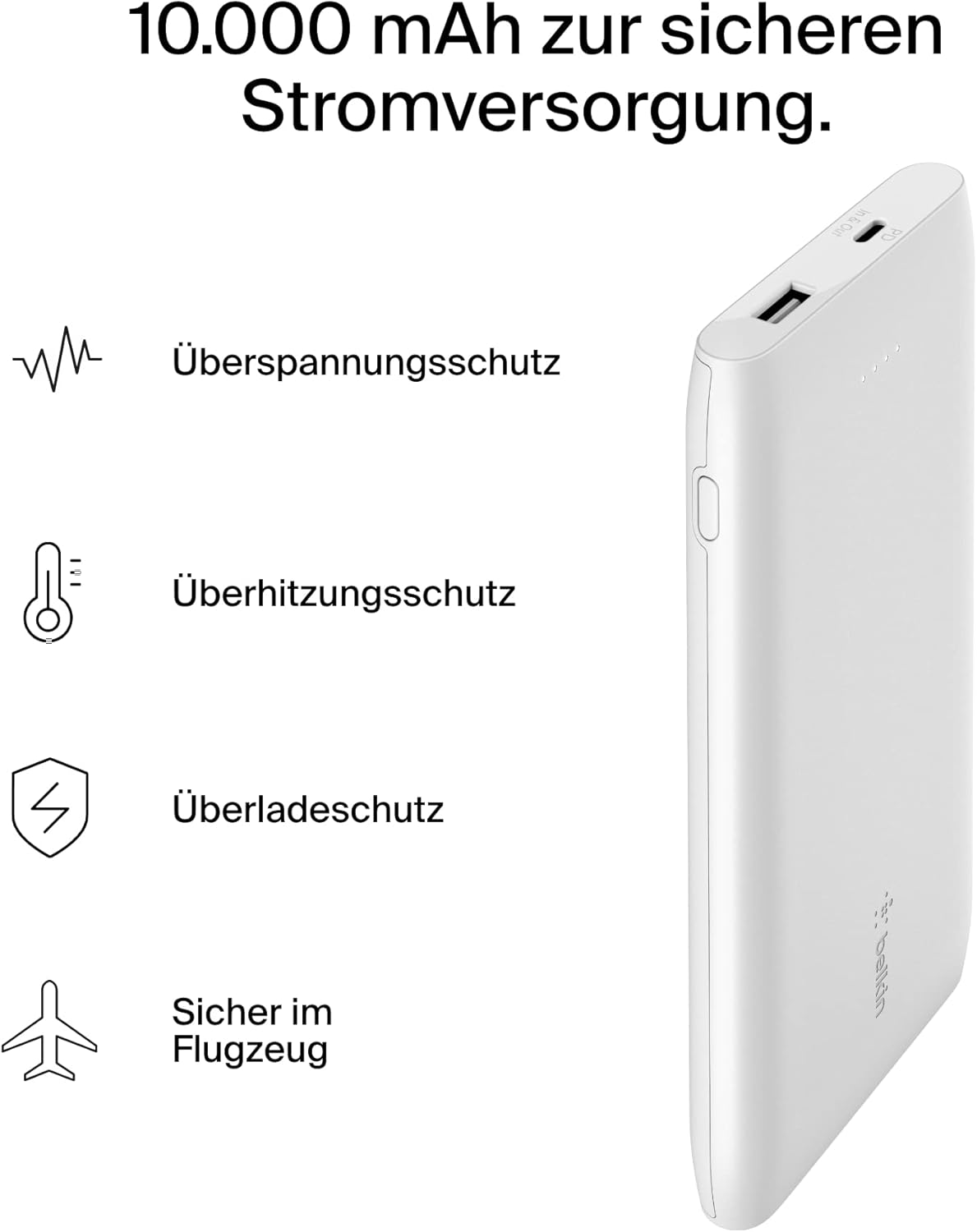 Powerbank USB-C & USB-A, Schnellladegerät, Weiss