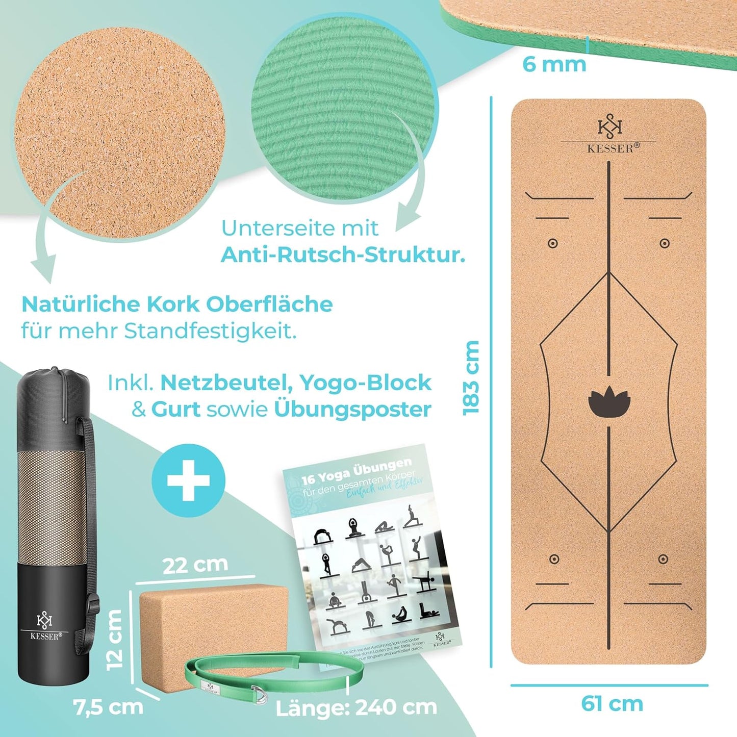 Yogamatten-Set, Mint Grün