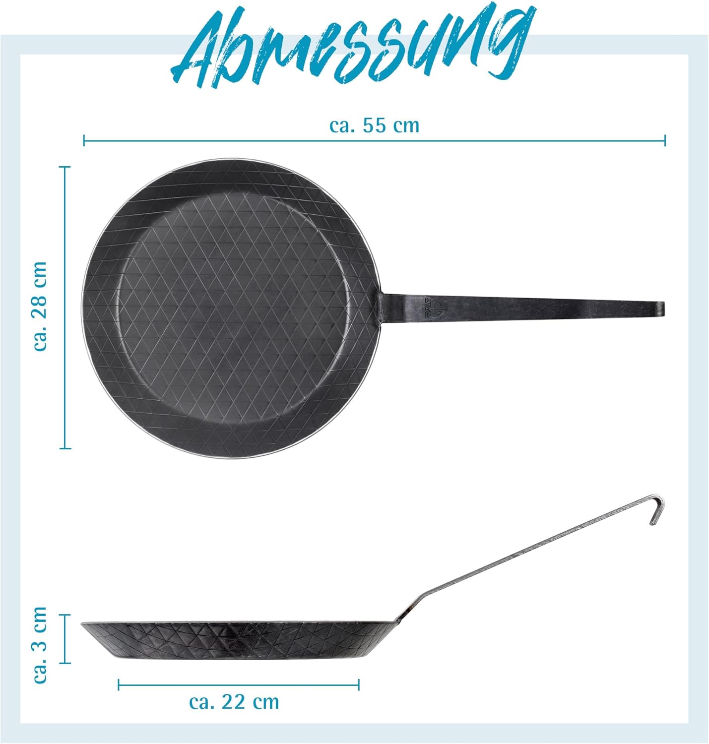 Eisenpfanne mit Wender, Ø 28 cm Geriffelte Stielpfanne