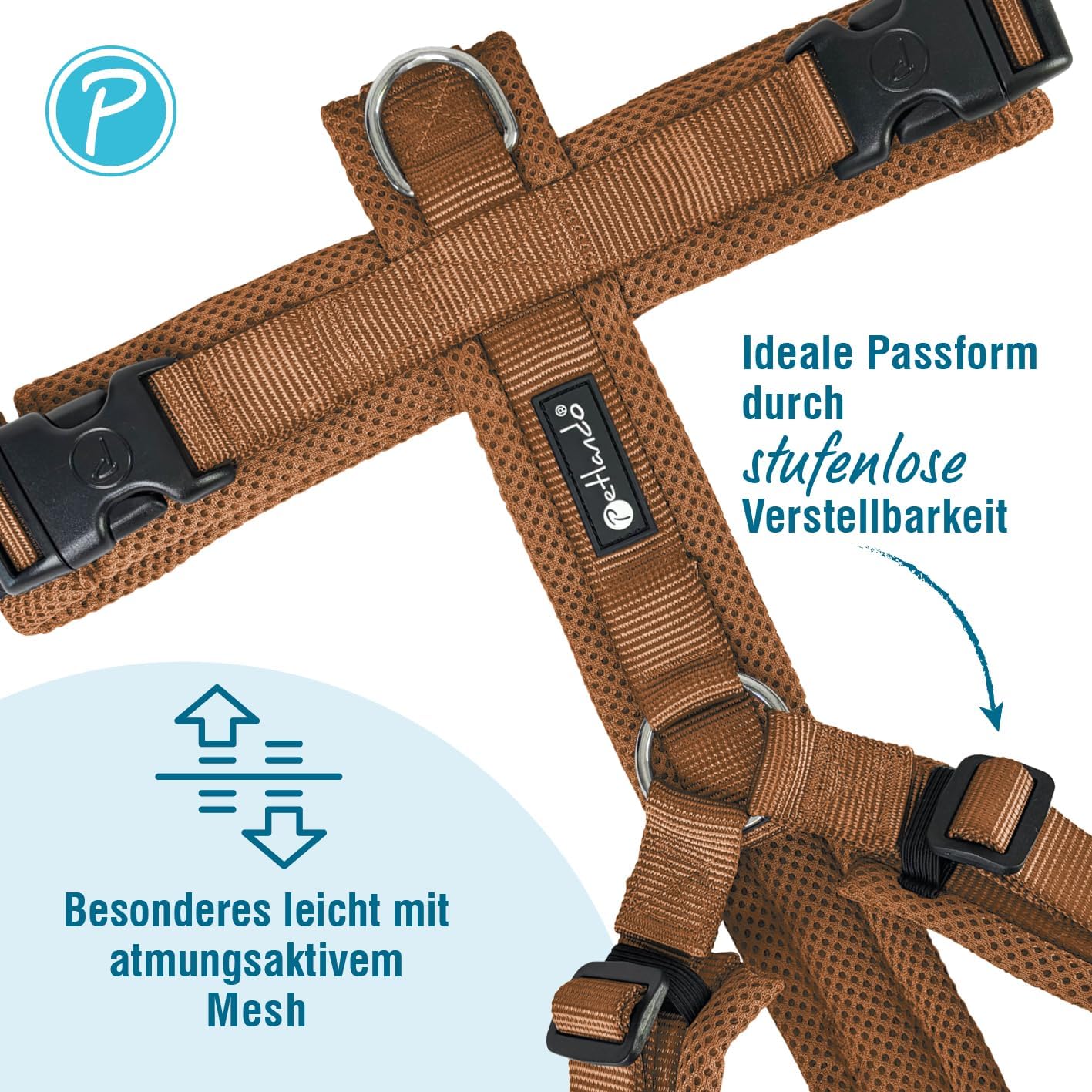 Gepolstertes Hundegeschirr Y-Comfort, Cognac L