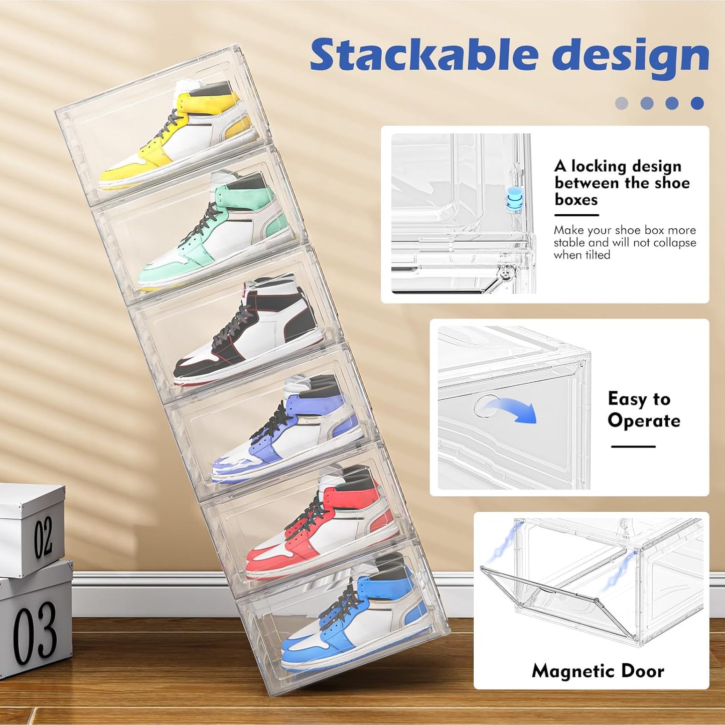 6er-Set Stapelbare Schuhboxen, 6 Stück Weiß