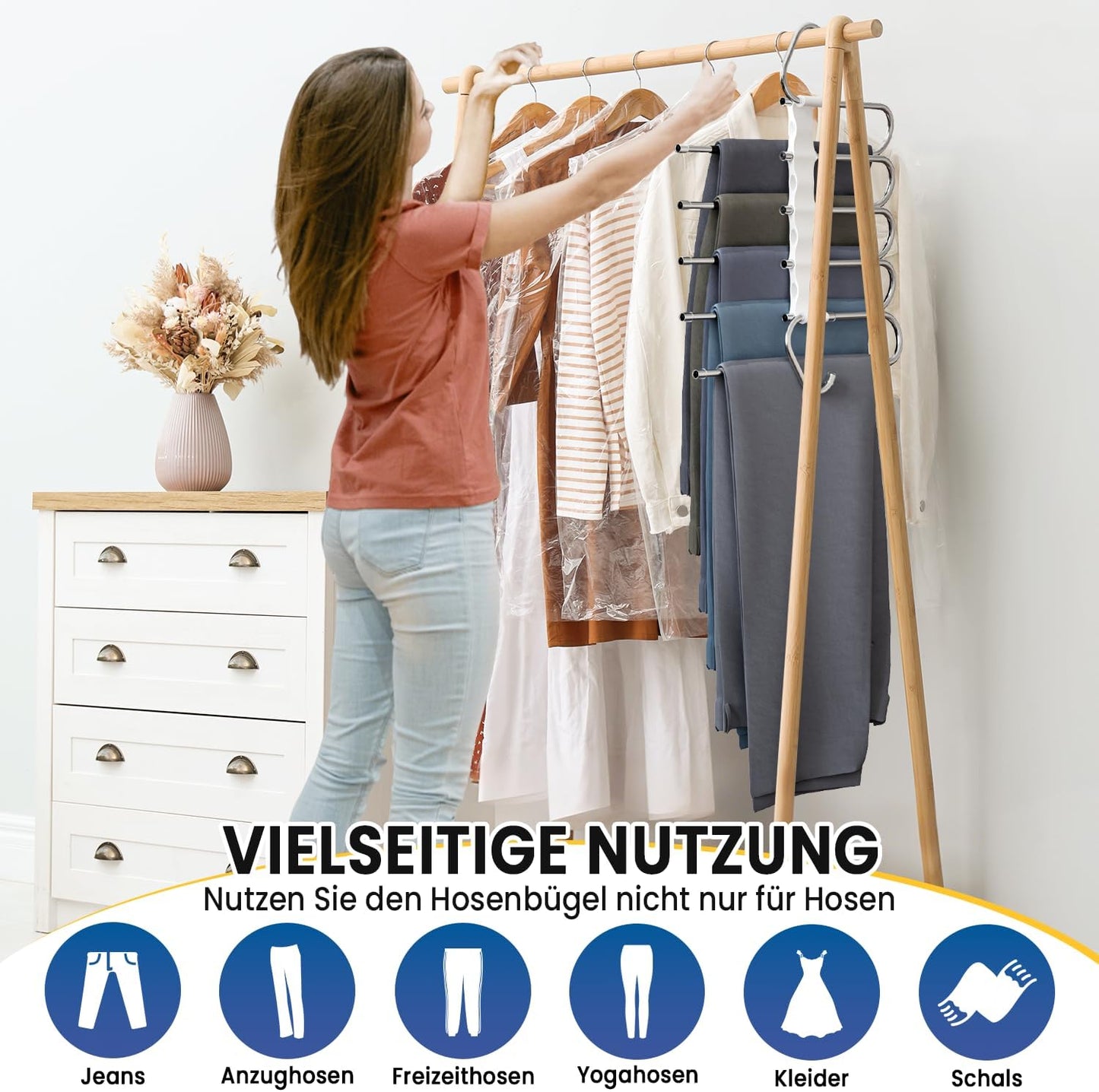 Platzsparende 5-in-1-Hosenbügel, 4 Stück, Weiss-keine Montage Erforderlich 4