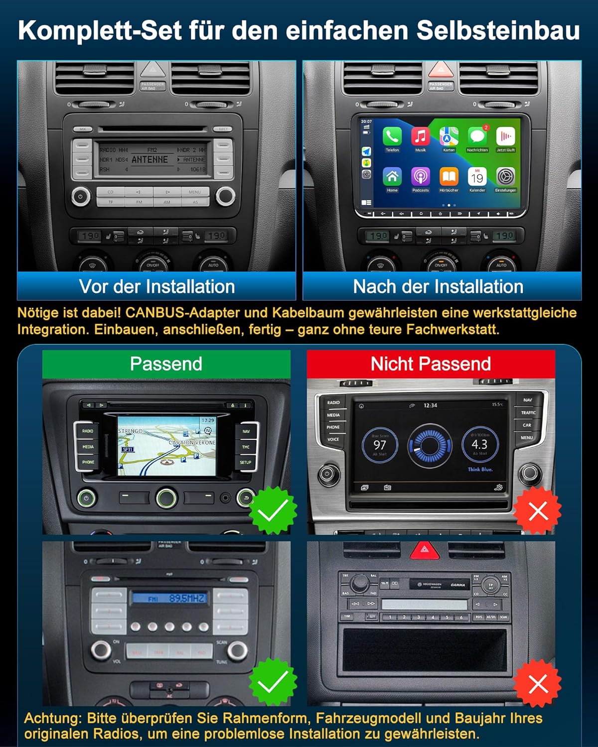 2Din Autoradio mit Bildschirm und Navi (9 Zoll)