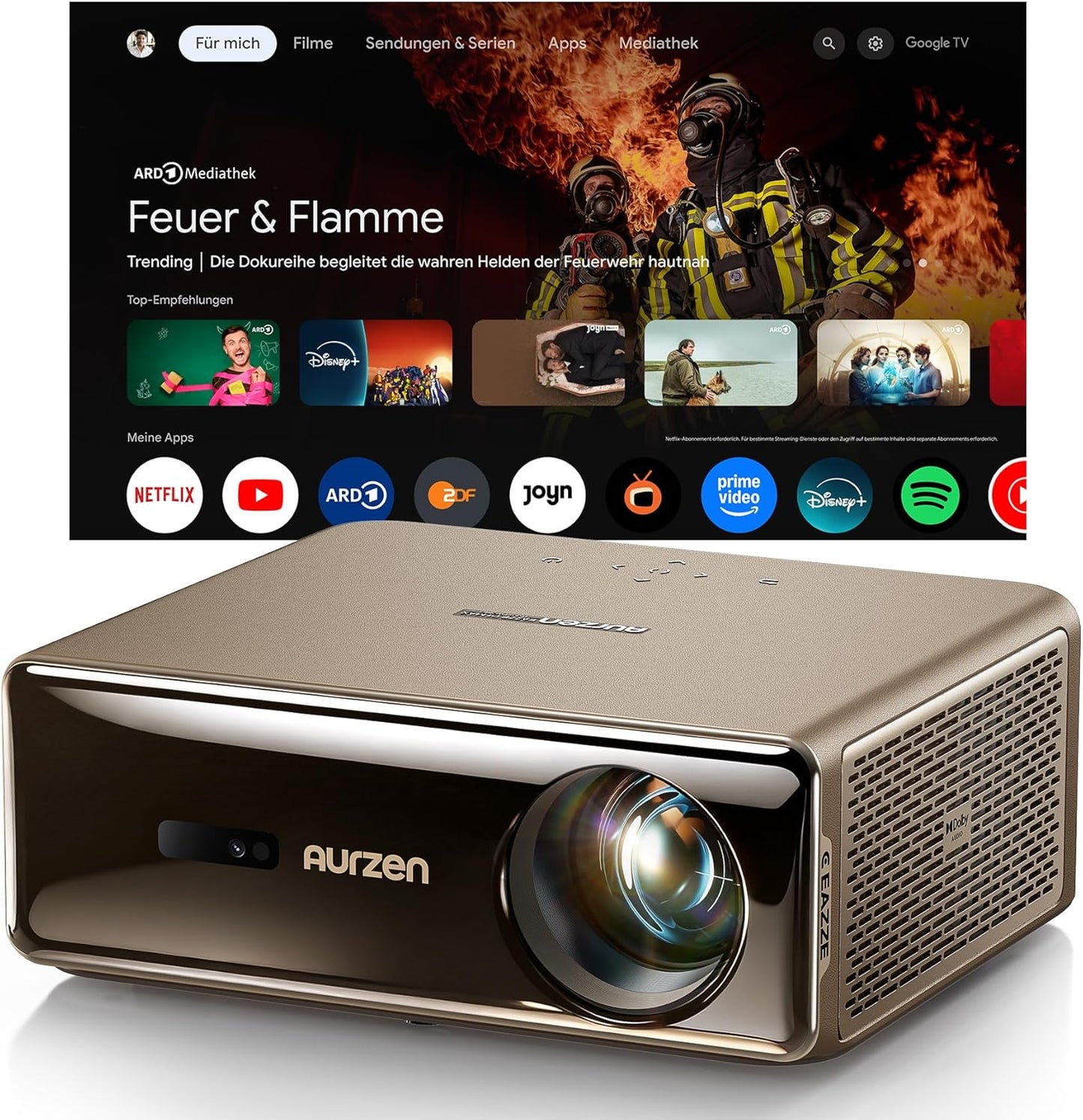 Smart Heimkino-Projektor mit 4K-Unterstützung, Braun