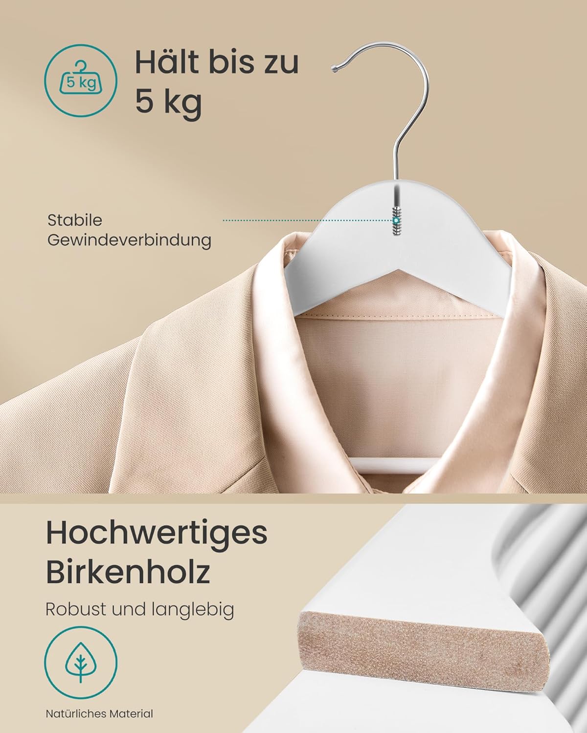 30er-Set Kleiderbügel, Wolkenweiß 30