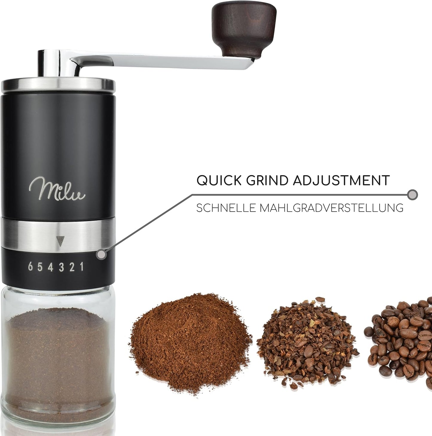 Manuelle Kaffeemühle mit Keramikmahlwerk, Schwarz Keramik
