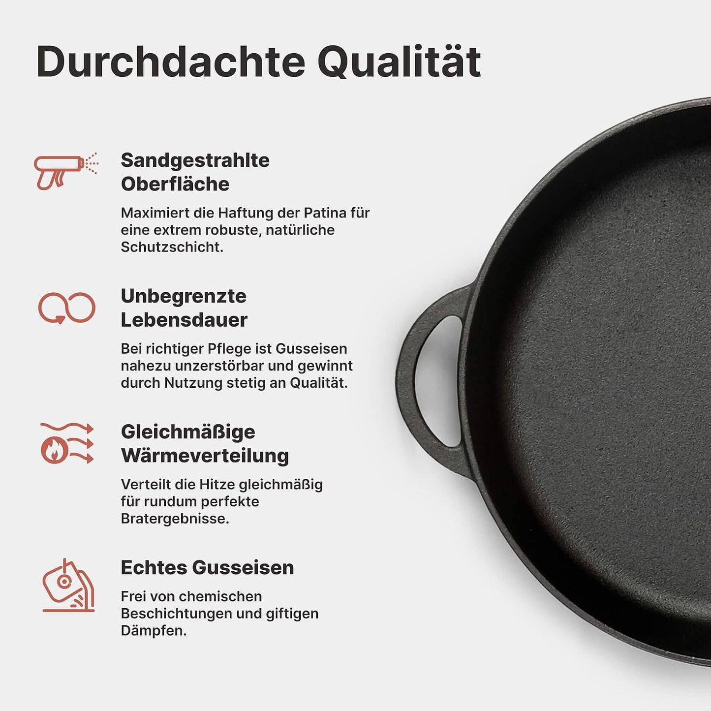 Gusseisenpfanne mit abnehmbarem Griff, 24 cm Ohne Deckel