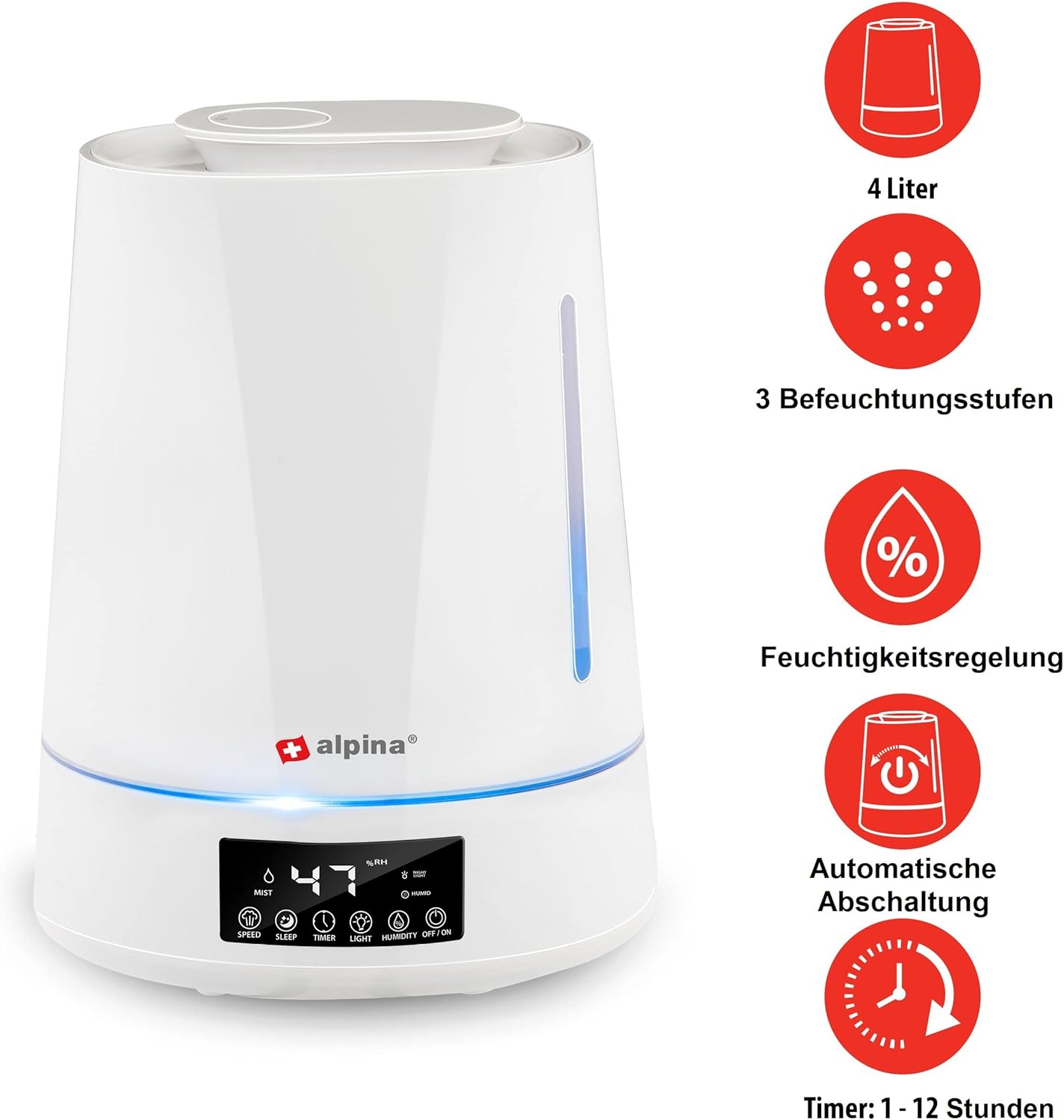 Jung Alpina Luftbefeuchter mit Aroma Diffuser und Fernbedienung, Weiss