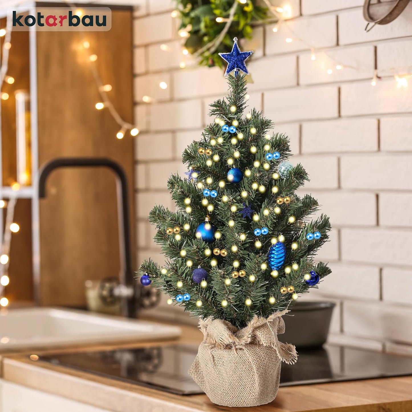 Künstlicher Mini-Weihnachtsbaum mit Juteständer