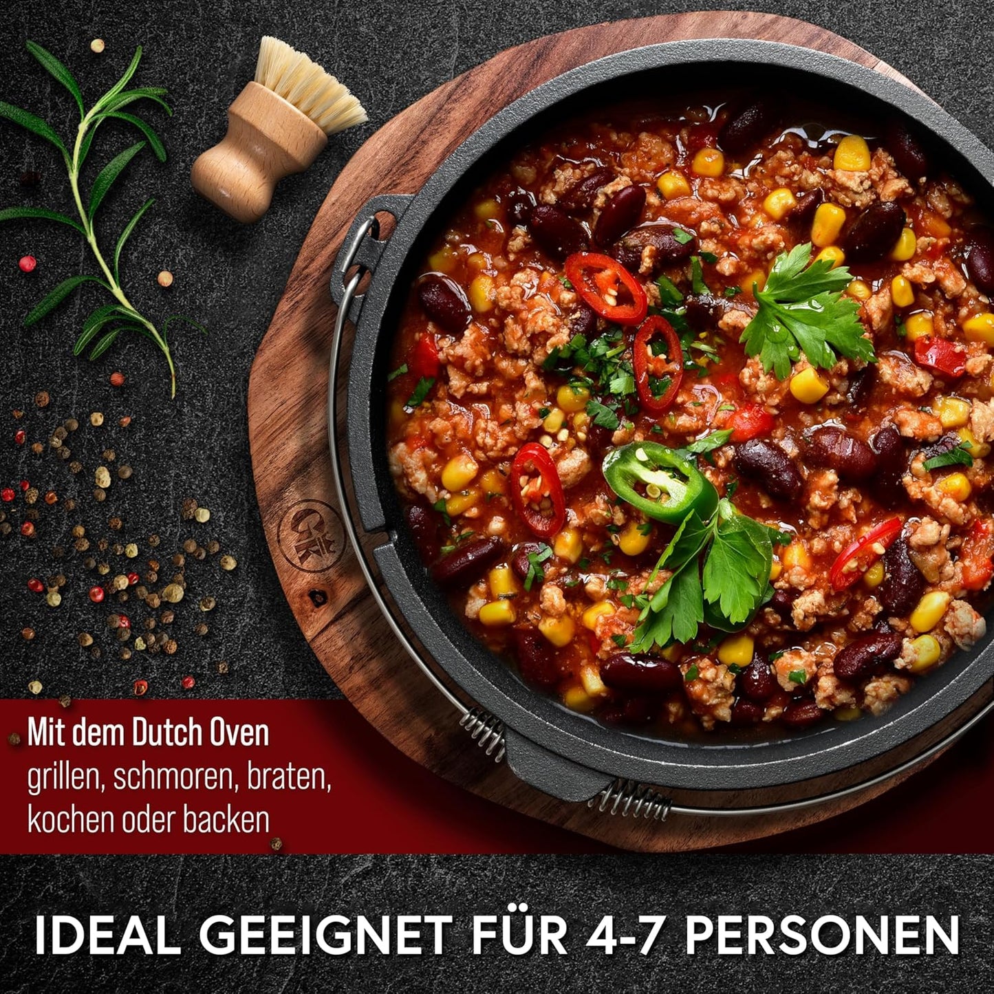 Dutch Oven Set, Topf ohne Fuss 9 Liter