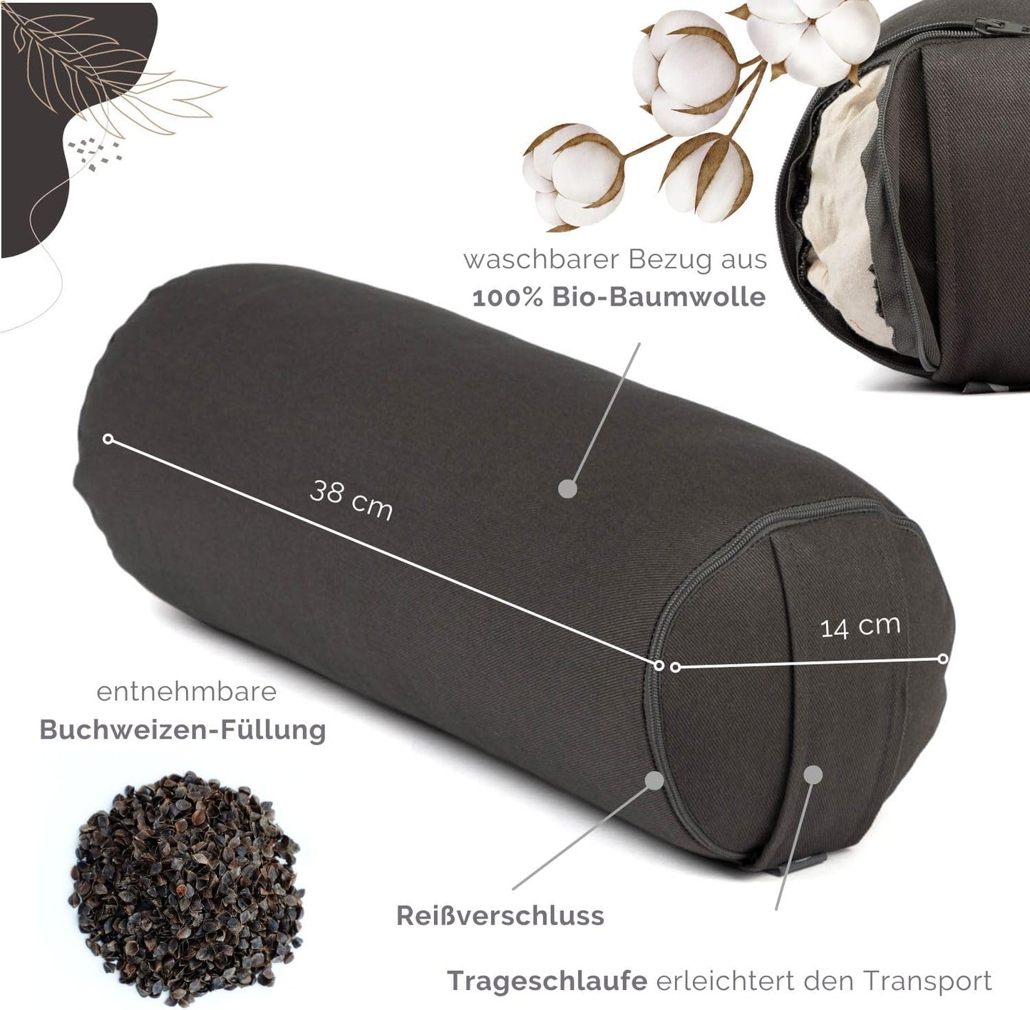 Mini-Yogabolster, Anthrazit