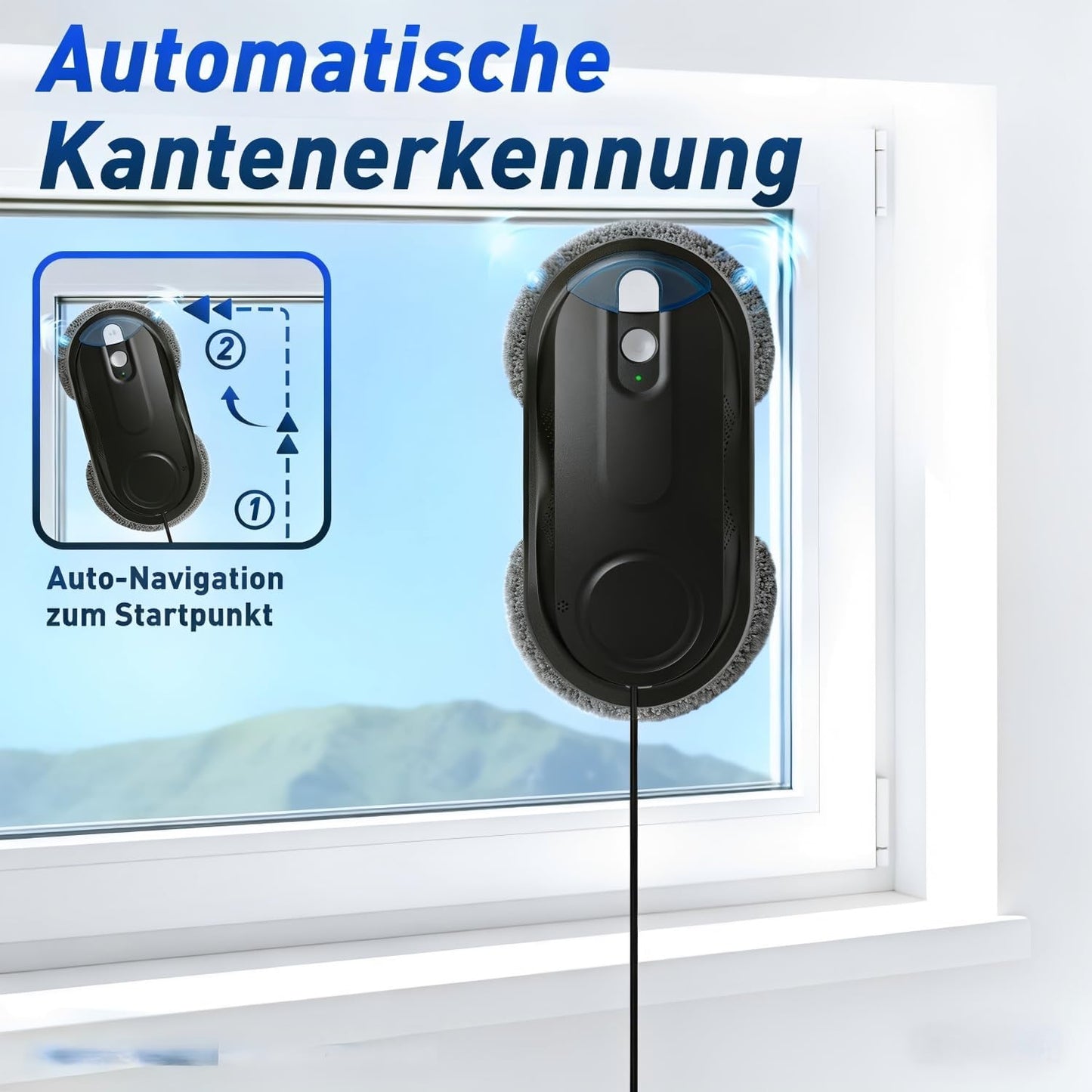 Fensterputzroboter mit Doppel-Spray & Fernbedienung, Schwarz