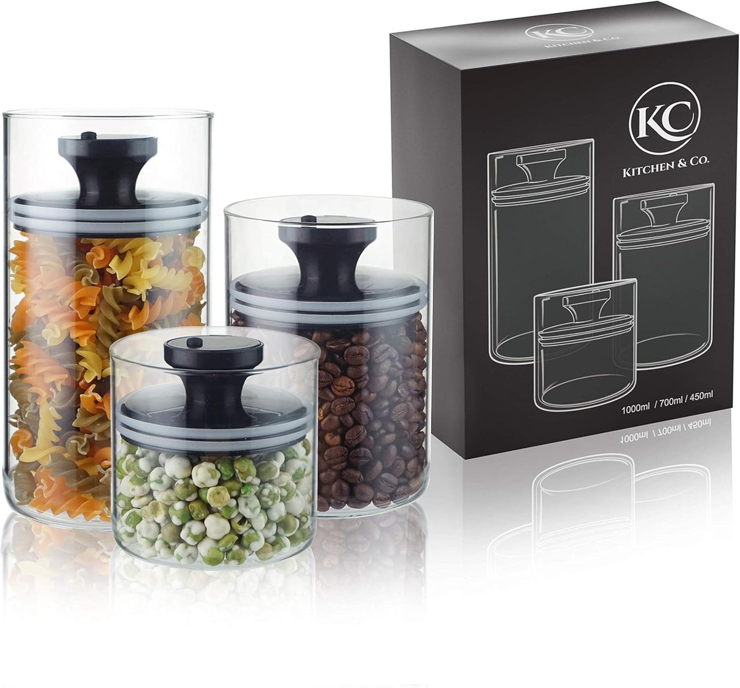 3 teiliges Vakuum-Vorratsgläser-Set, 3-er Set