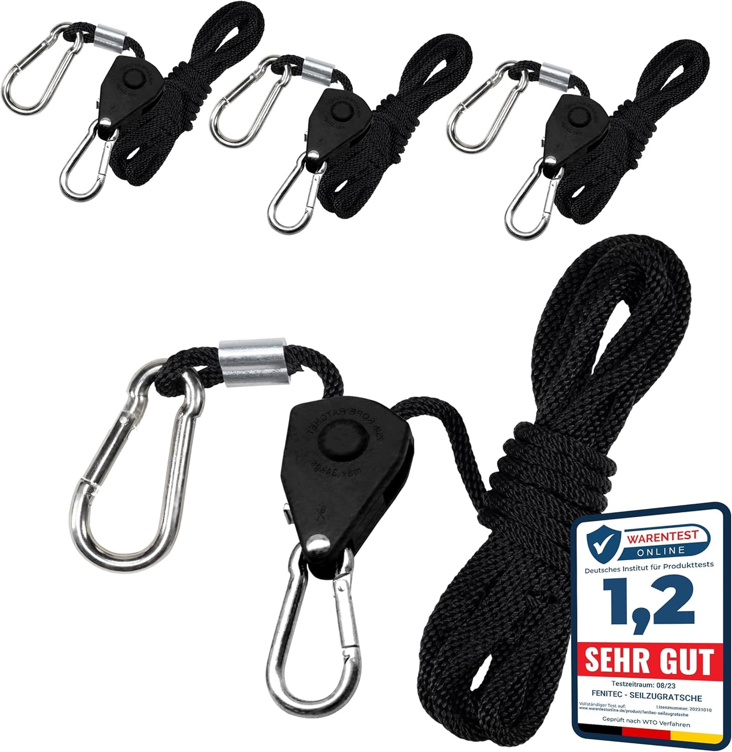 Seilratschen-Set mit Haken, 4 Stück