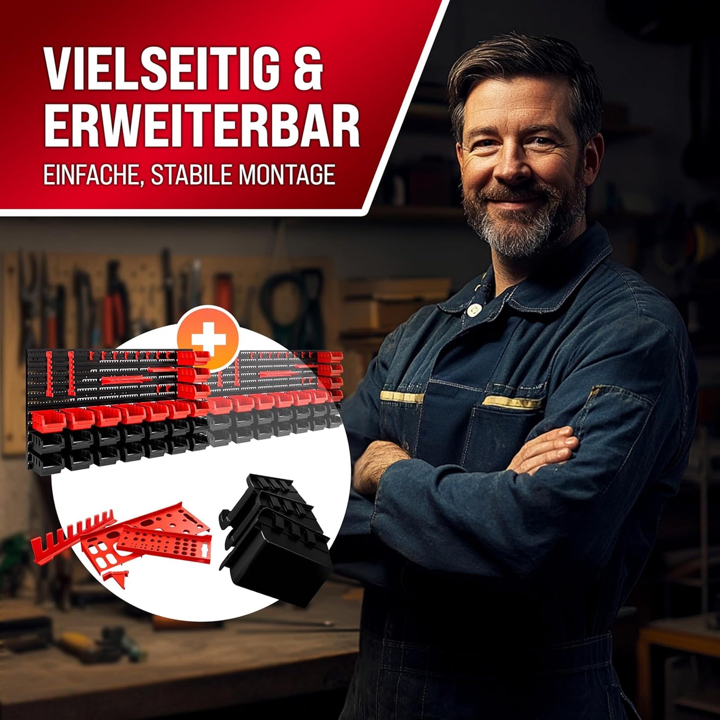 Werkzeugregal mit Stapelboxen & Halter, 43-tlg., Stapelboxen+Werkzeughalter 43 tlg.