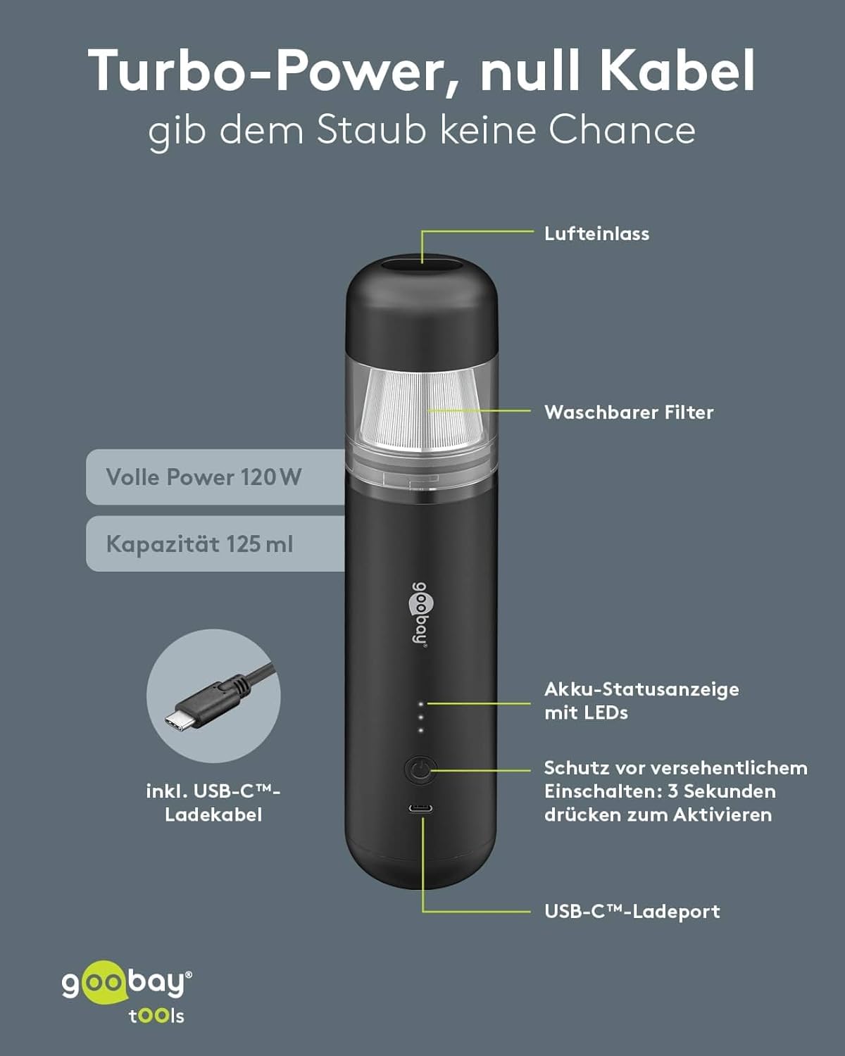 Mini-Staubsauger Superior mit Gebläsefunktion, goobay Mini-Staubsauger 120W