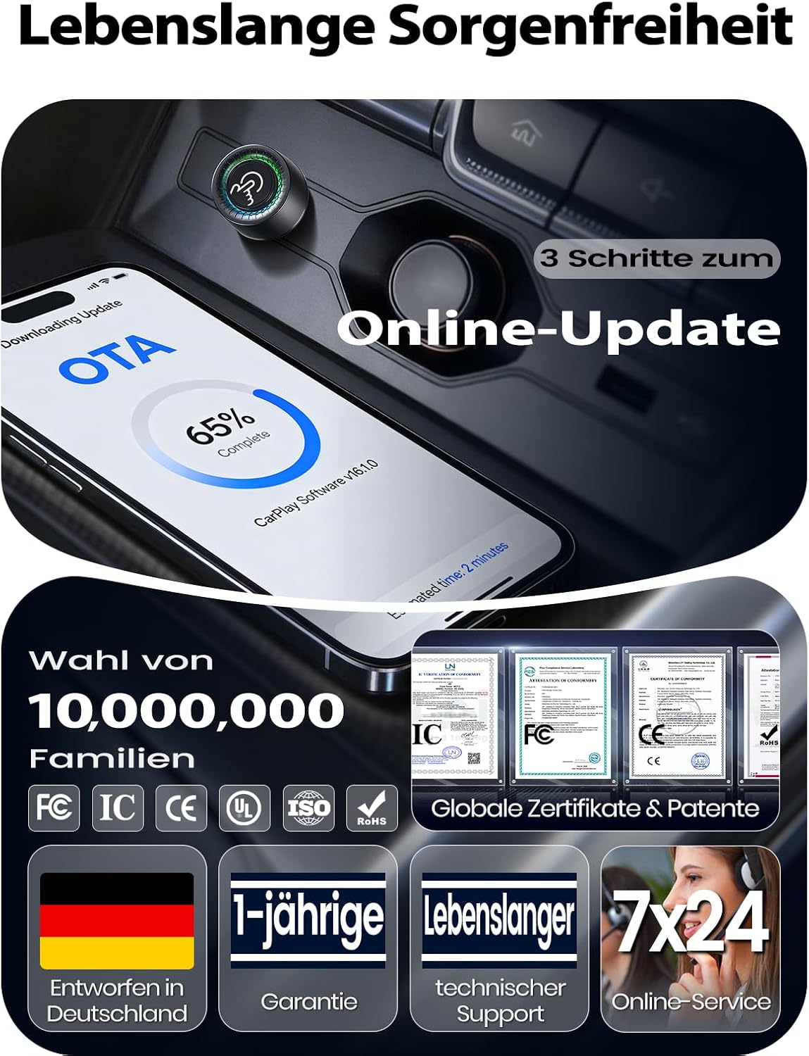 CarPlay & Android Auto Wireless Adapter, Graphit