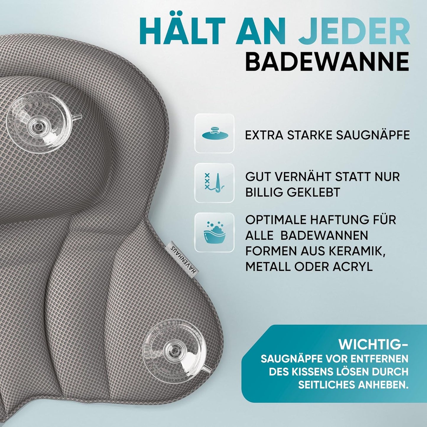 XXL Badewannenkissen, XX-Large Grau