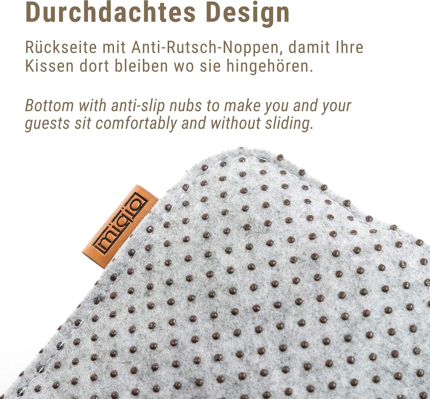Filz Sitzkissen-Set mit Antirutschnoppen (4 Stück), 35x35 cm, 4er-Set Graumeliert mit Echtleder-elementen