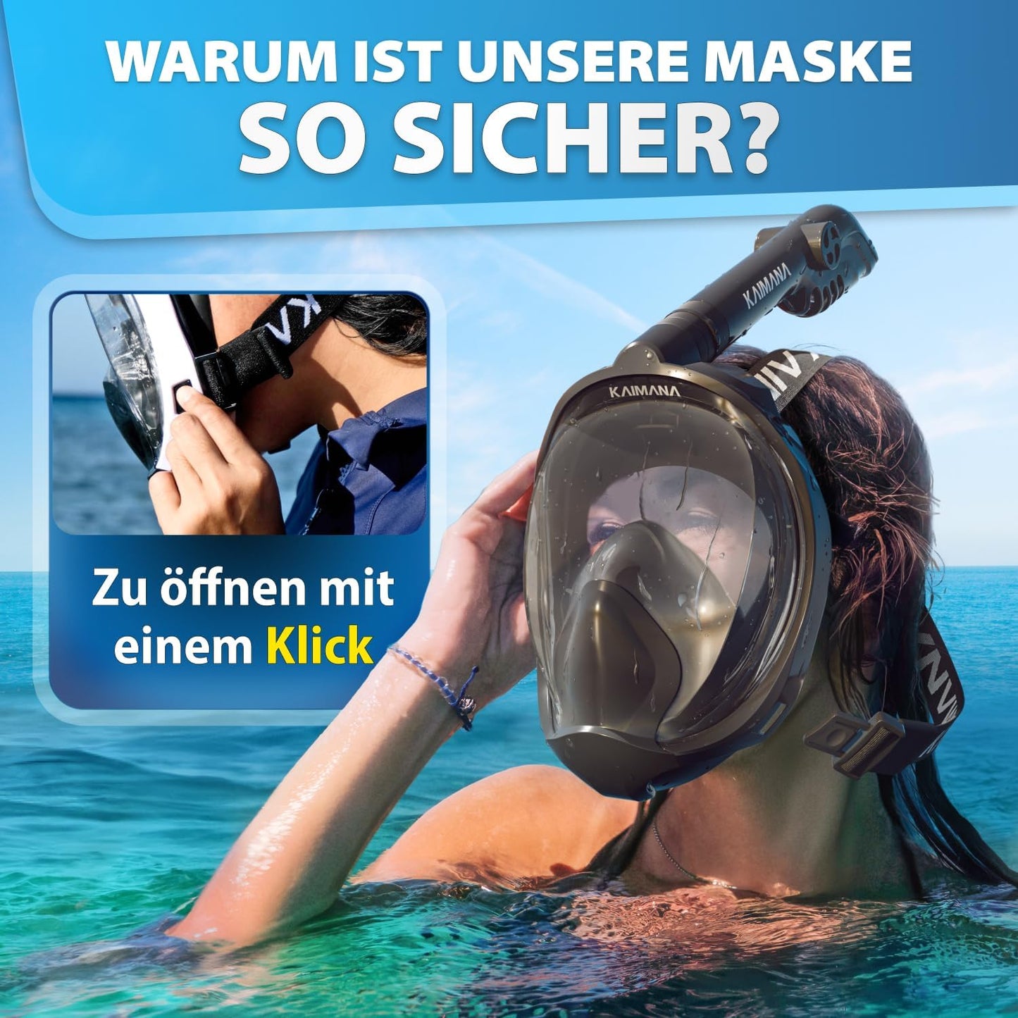 Schnorchelmaske Vollgesichts-Tauchermaske, Erwachsene Schwarz