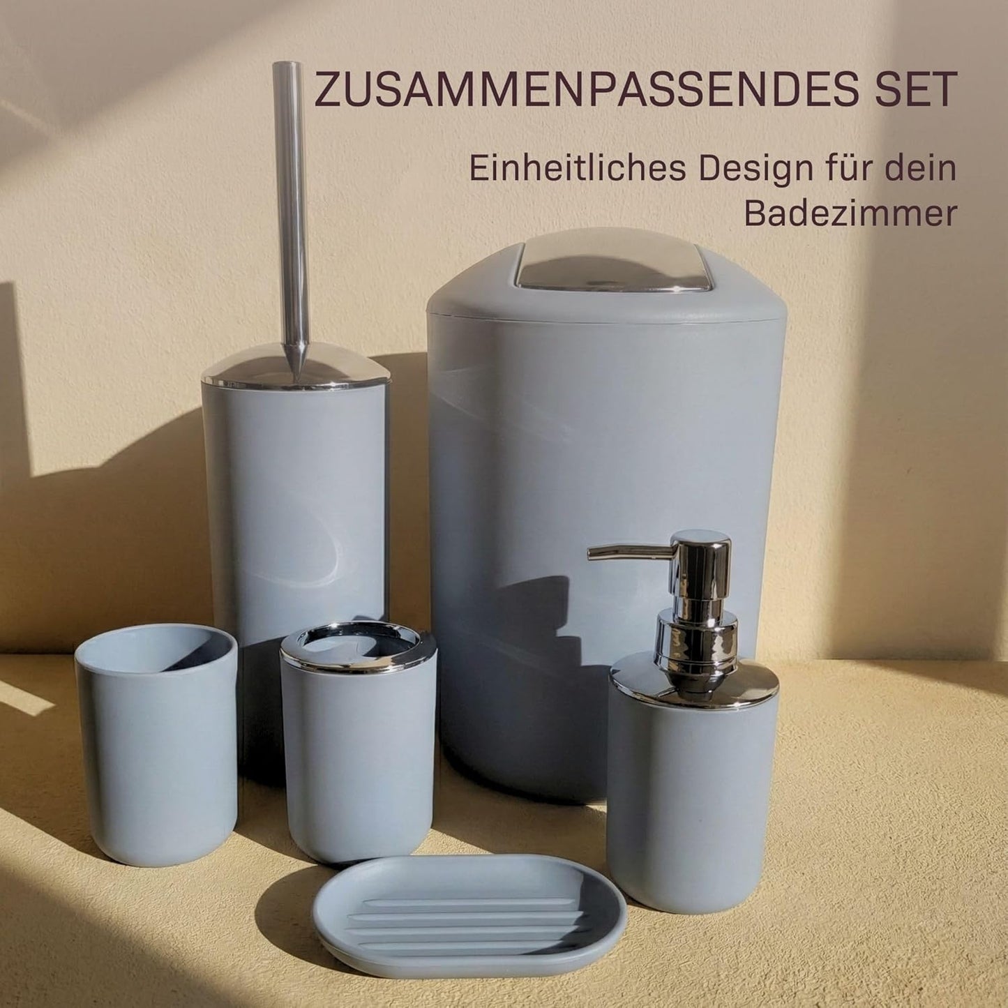 6-teiliges Badezimmer-Zubehörset, Grau