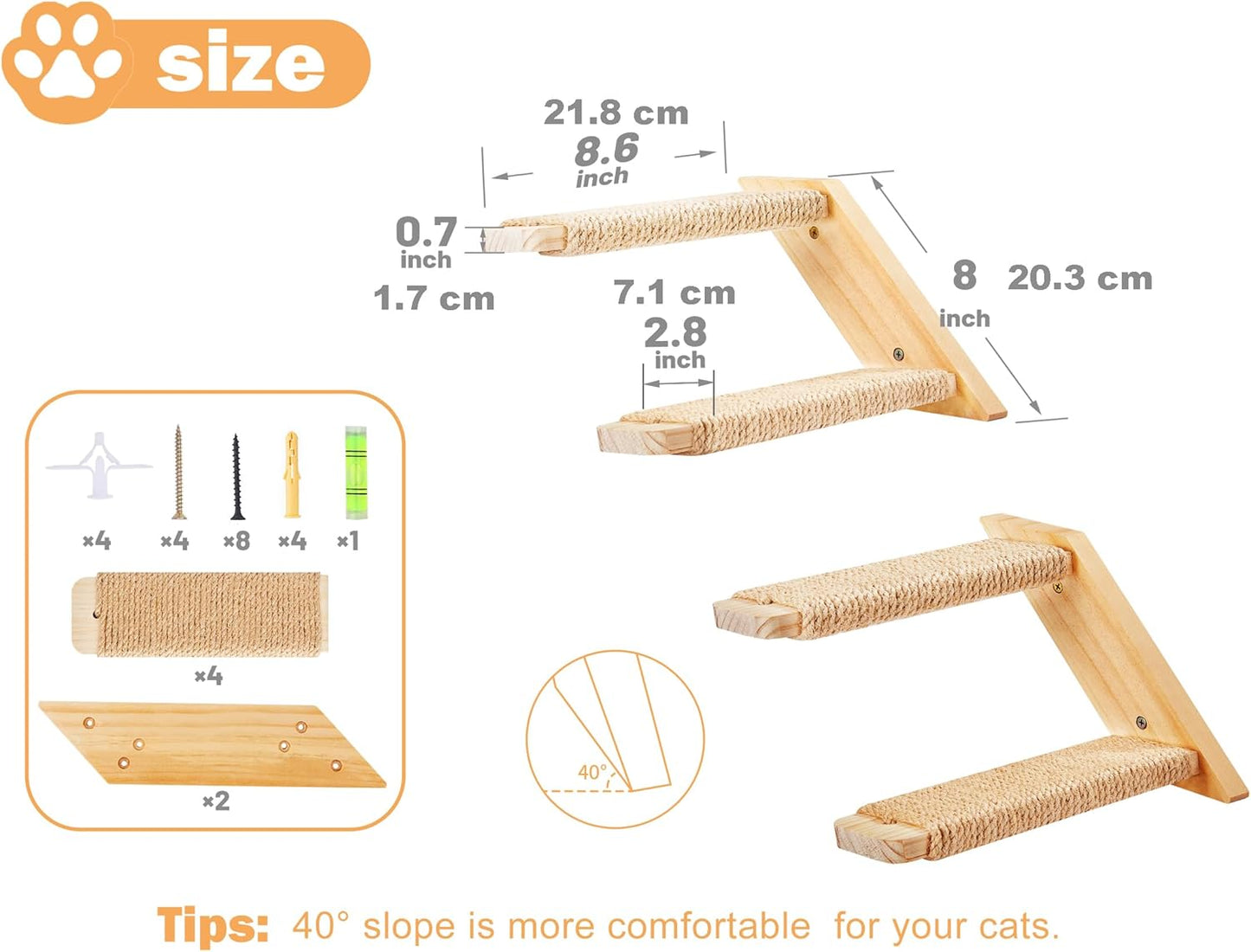 Kletterwand-Set für Katzen, 2PC Zwei Stufen + 1PC Katze Wandregal