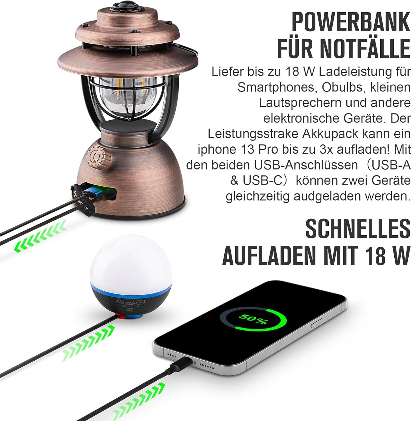 Retro-Campinglaterne mit dimmbarem Licht, Vintage Kupfer Finish