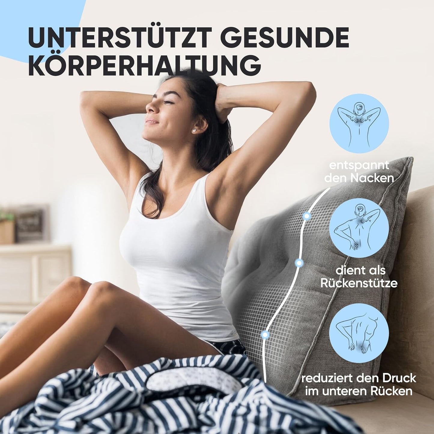 Lesekissen mit waschbarem Bezug, Grau 160 cm
