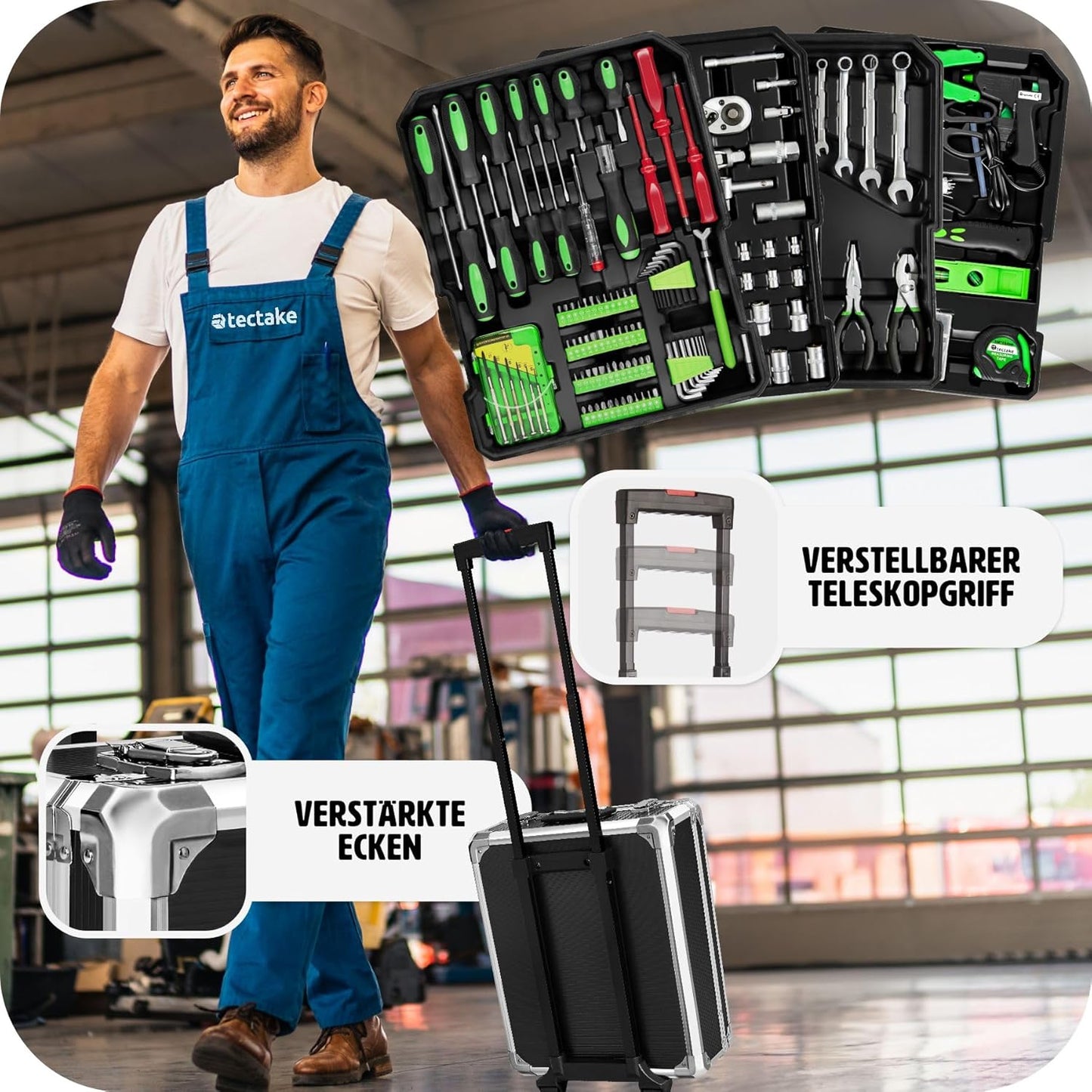 Werkzeugtrolley 1200-teiliges Set mit Teleskopgriff