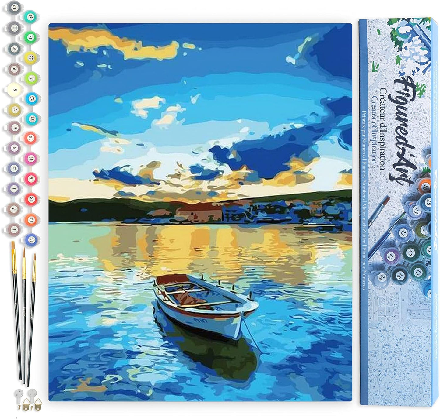 Malen nach Zahlen Set, Boot und Sonnenaufgang 40x50cm (Ohne Rahmen)