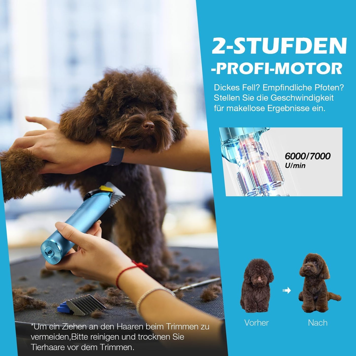 Profi Hundeschermaschine Nova mit 5in1 Klinge, Blau