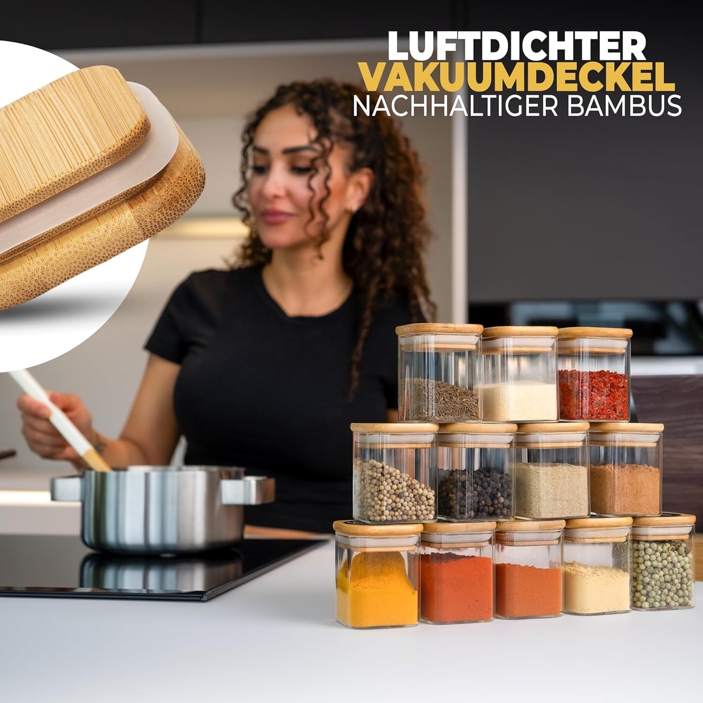 Gewürzgläser, 12er Set eckig