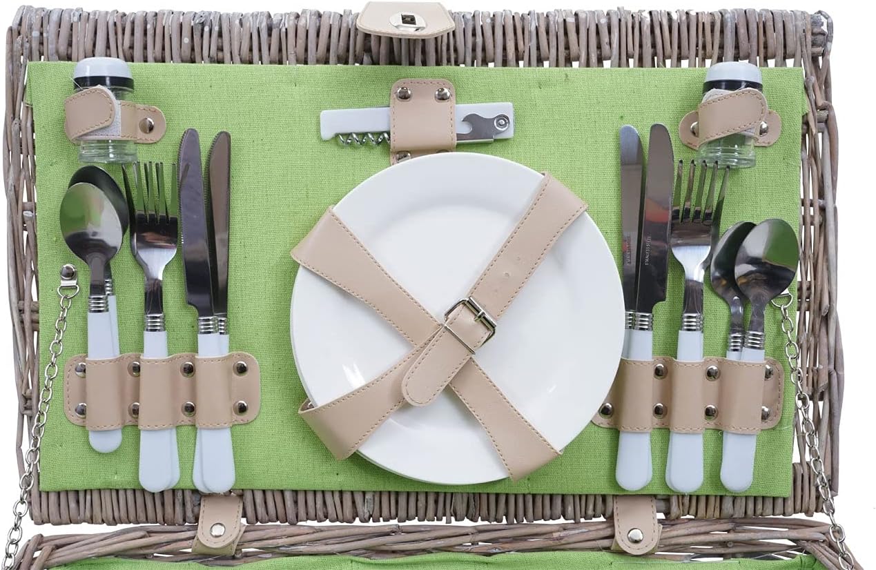 Picknickkorb-Set für 4 Personen, Grau-grün